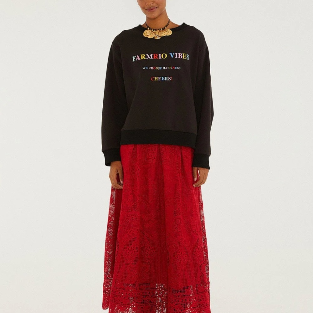 NWT FARM Rio Red Guipure Boho Garden Skirt